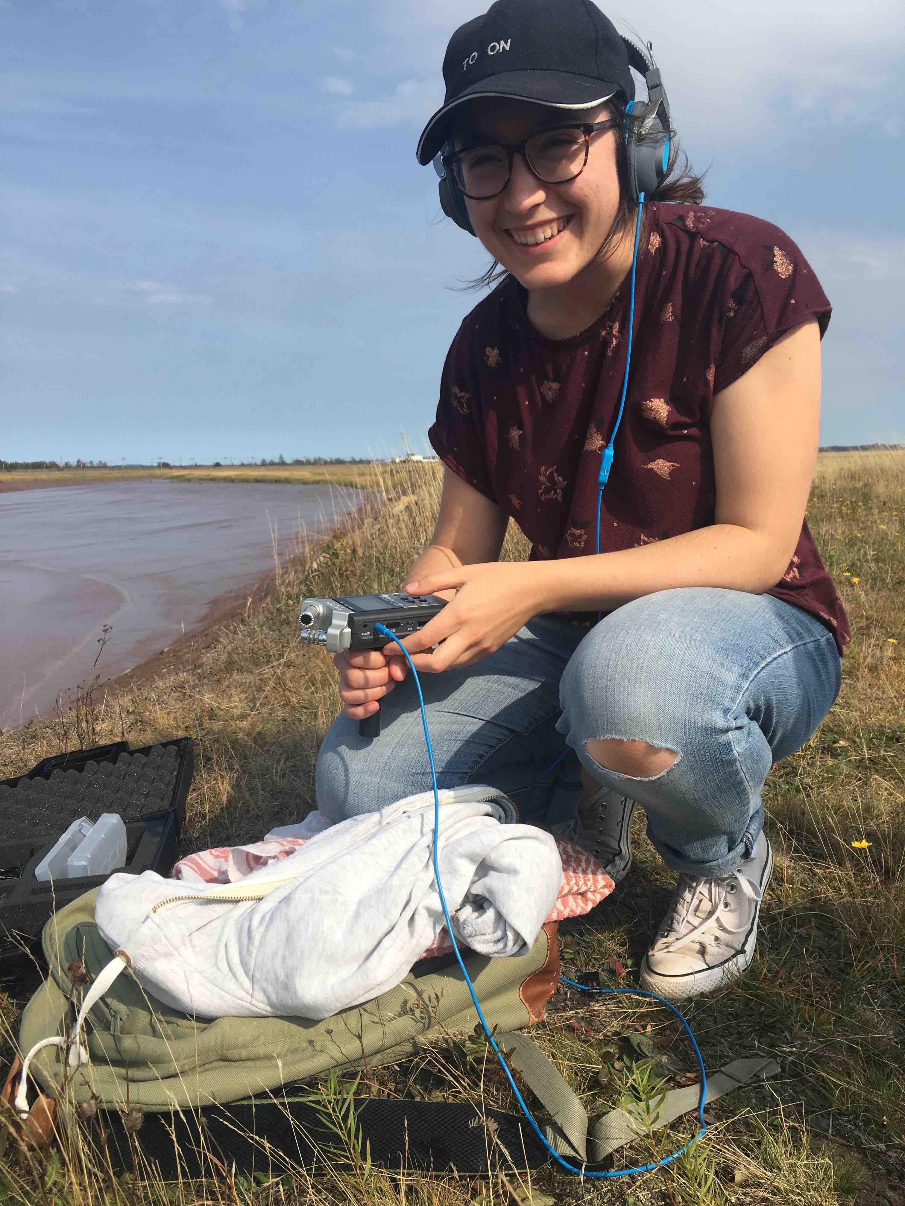 Amy Ward with recording equipment